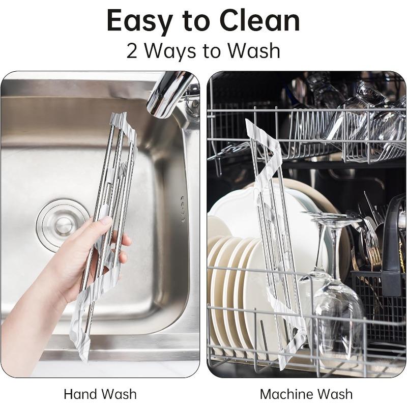 Marble Triangle Roll-Up Dish Drying Rack for Sink Corner - Small Foldable Stainless Steel Multipurpose Kitchen Drainer Caddy Trivet Rustproof