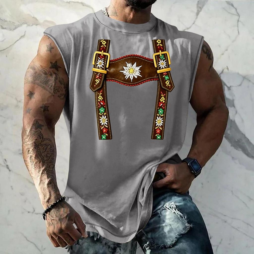 Men Sleeveless Tank Top Loose Fit Casual Streetwear Printed Texture Pattern Summer Vest for Outdoor Sports and Daily Wear