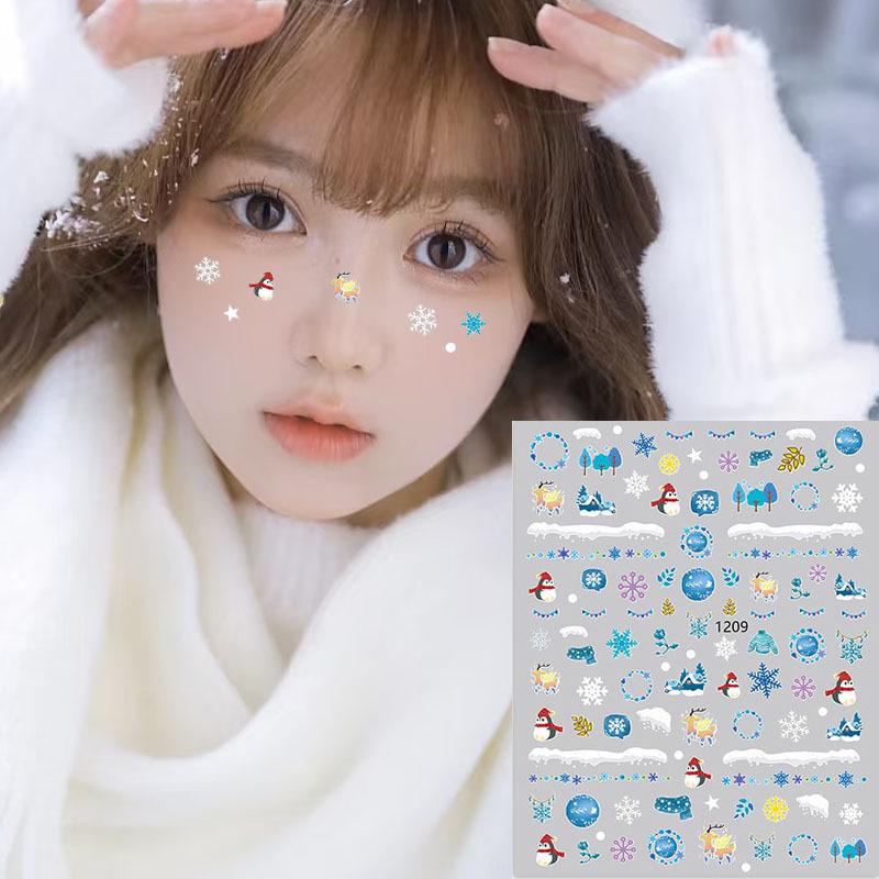 Festive Nail Art & Face Stickers - Snowflakes, Santa Hat, Reindeer, Penguin Photo Props