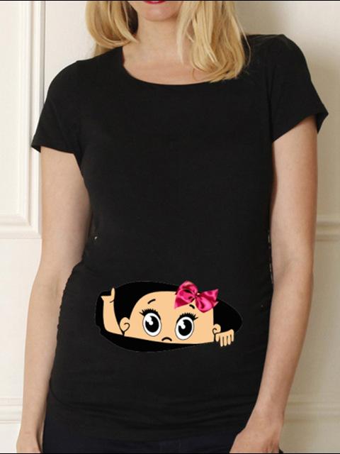 Black Pregnancy Women Unisex T-Shirt Maternity Cute Baby Print O-Neck Short Sleeve