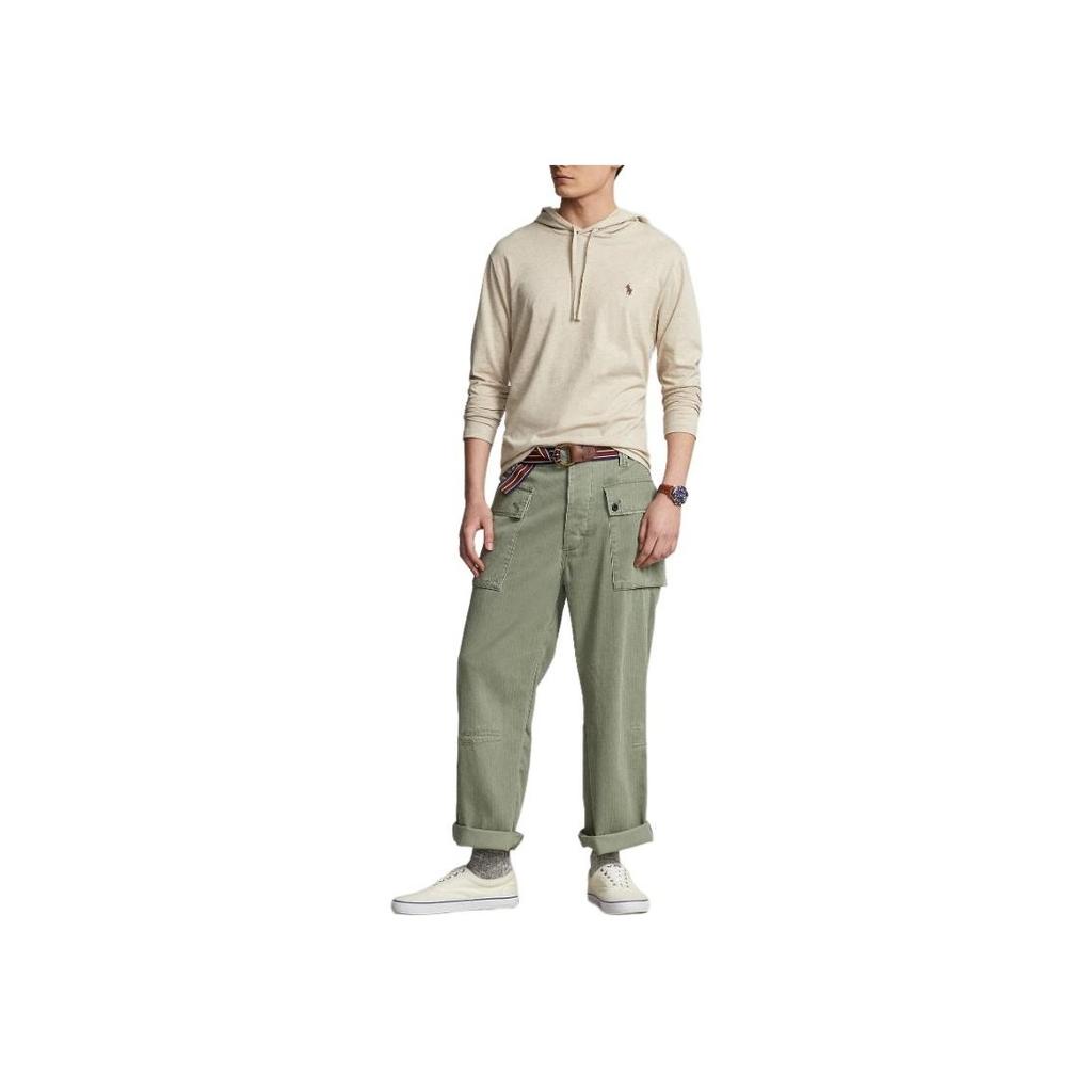 Polo Ralph Lauren Logo Embroidered Hooded Pullover Long Sleeve Sweatshirt Men Sweatshirt Beige 606356