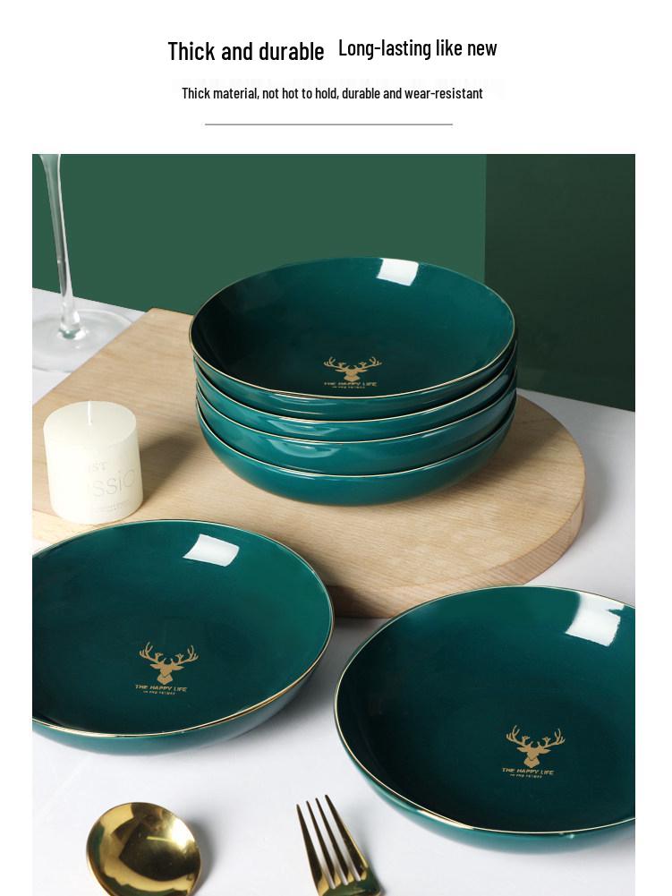 Nordic Style Ceramic Dinner Plates with Gold Rim - Bone China Tableware Set