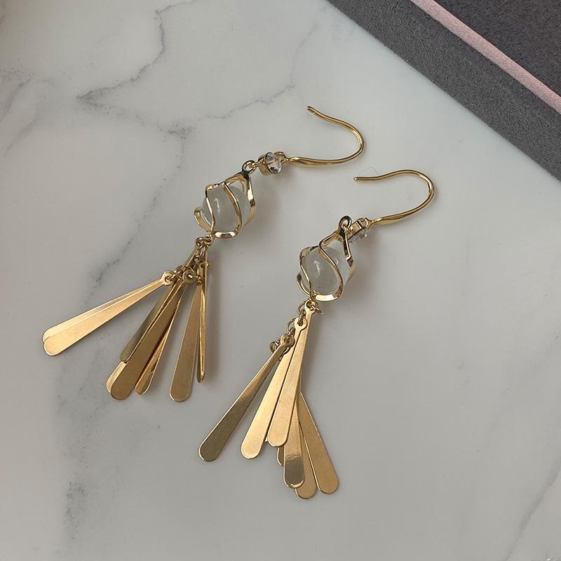 

Кисточка, высококачественные маленькие висячие уши, модные универсальные с гальваническим покрытием, легкие роскошные опаловые длинные золотой