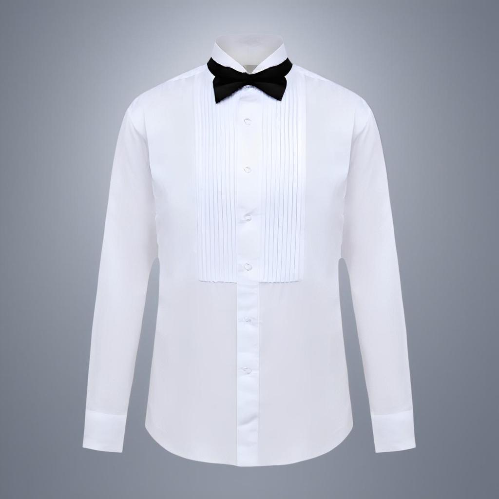 Camisa Branca de Performance Masculina com Gravata Borboleta - Manga Comprida Roupa Formal para Palco, Coro e Banquetes.