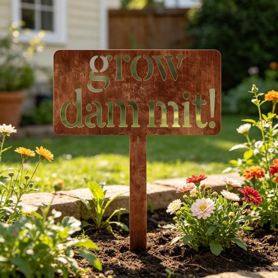 Grow Funny Metallschild, Vintage Dekorative Plakette Pfahlschild, Kräuter Obst Blumen Gemüse Garten Zubehör, Geschenke für Frauen, Männer, Mama, Gärtner