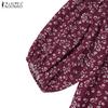 ZANZEA Women Floral Print Casual V-Neck 3/4 Sleeve Loose Long Dress