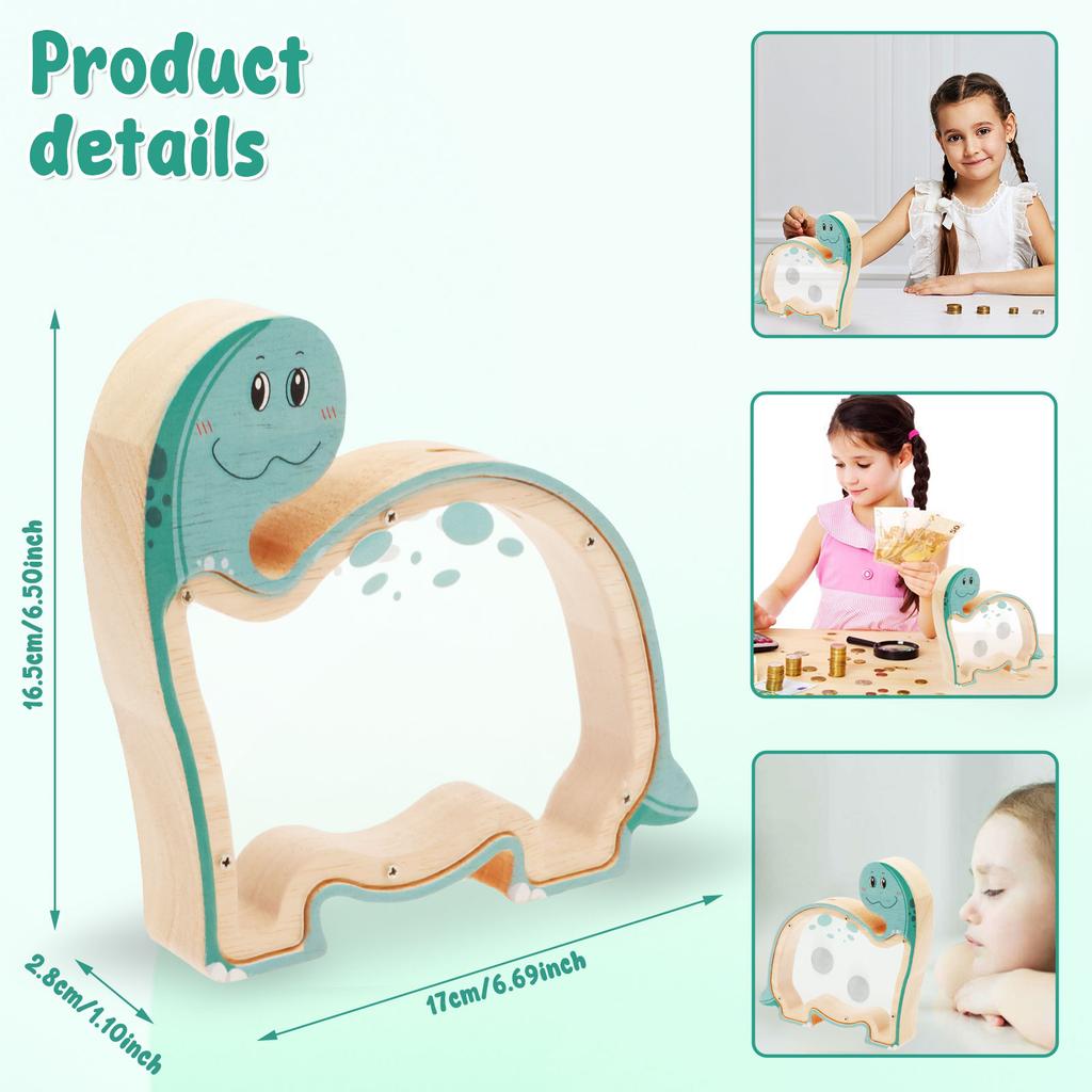 Trä Dinosaurieformad Spargris Spargrisar Barn Myntförvaringsfodral Barn Kontantsparande Transparent Heminredning