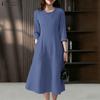 ZANZEA Women Casual Round Neck 3/4 Sleeve Loose Dress