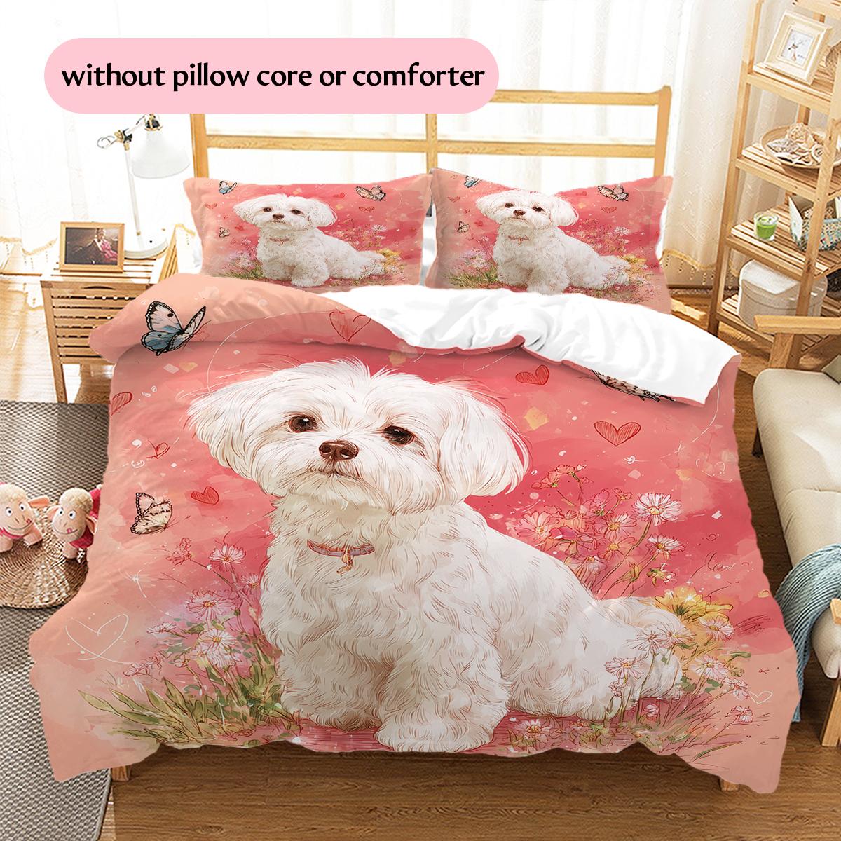 

Pink Maltese Pattern Bedding Home Decoration Birthday Gift (1 * duvet cover + 2 * pillowcase, without core) 135x200cm