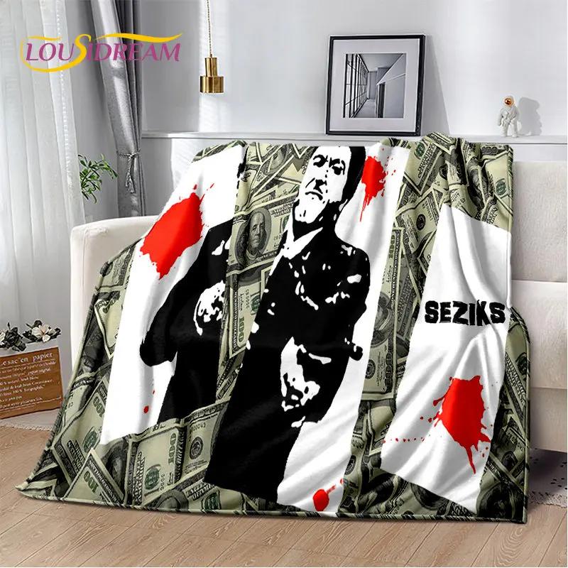 Film Scarface Tony 3D-Druck Weiche Plüschdecke, Flanelldecke Überwurfdecke für Wohnzimmer Schlafzimmer Bett Sofa Picknick Abdeckung