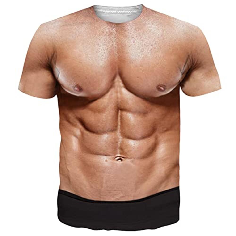 Funny 3D Fakeabdominals T Shirts for Men Hairy Muscle Chest Graphic Short Sleeve Cosplay Costume Sexy Oversized T-shirt Tops
