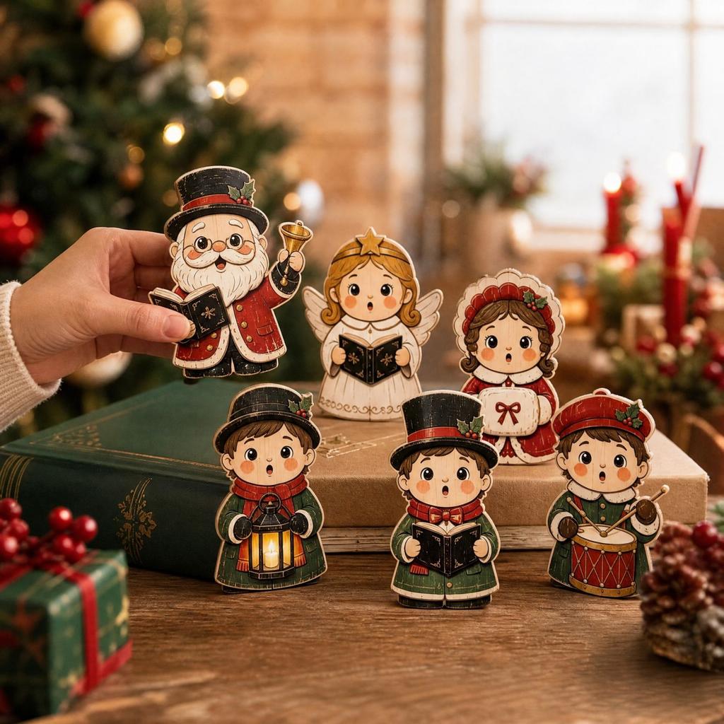 6 Pcs Retro Christmas Wooden Tabletop Decorations and Snowman Set, Holiday Desktop Ornament Decor