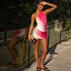 Summer Vacation Printed Slim Women's Suit Fashion Backless Hollow Lace Up Beach Outfit Sexy Asymmetrical Top with Mini Skirt Set