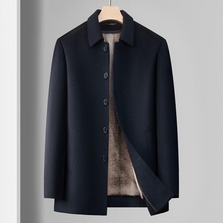 Men's Mid-Length Woolen Winter Coat with Plus Velvet for Middle-Aged and Elderly, Thickened Windbreaker Jacket.