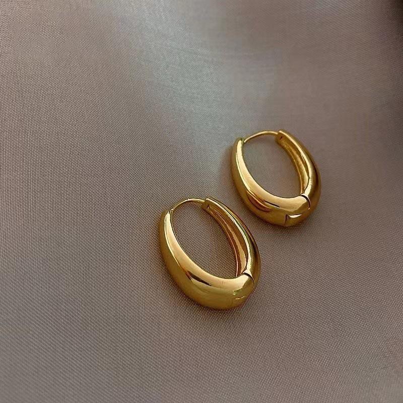 Korean New Classic Gold Color Plated Metal Hoop Earrings For Women Fashion Jewelry Temperament Girls Daily Wear Earrings