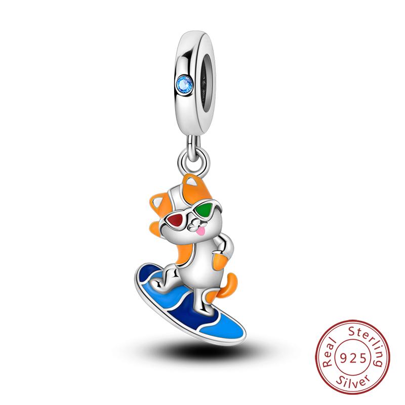 Fashion Copper Vacation Surfing Cats Cute Pink Rabbit Animal Charms Pendants Fit Qikaola Bracelets Fine Diy Jewelry