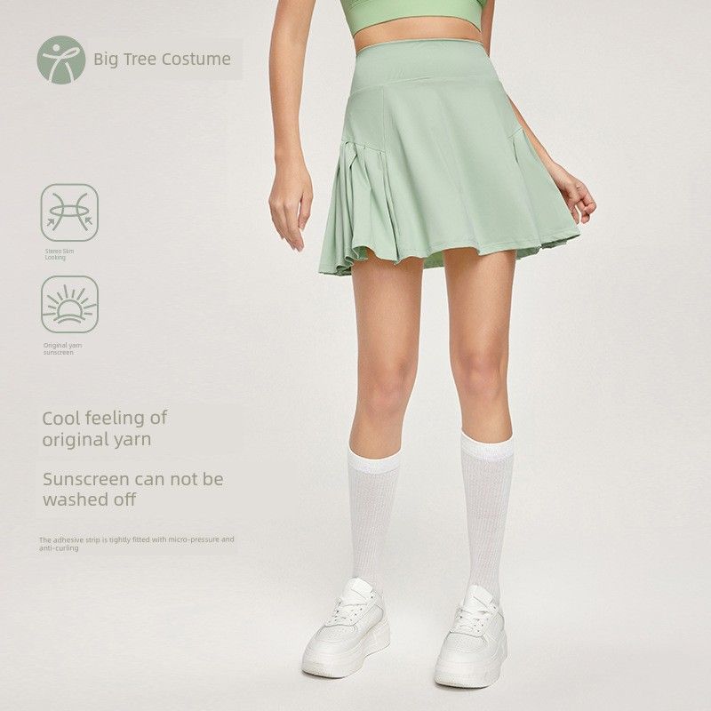 Foreign Trade New Cool Feeling Sports Short Dress Anti-exposure Fake Two-Piece Badminton Pocket Tennis Skirt Slimming Yoga Skirt