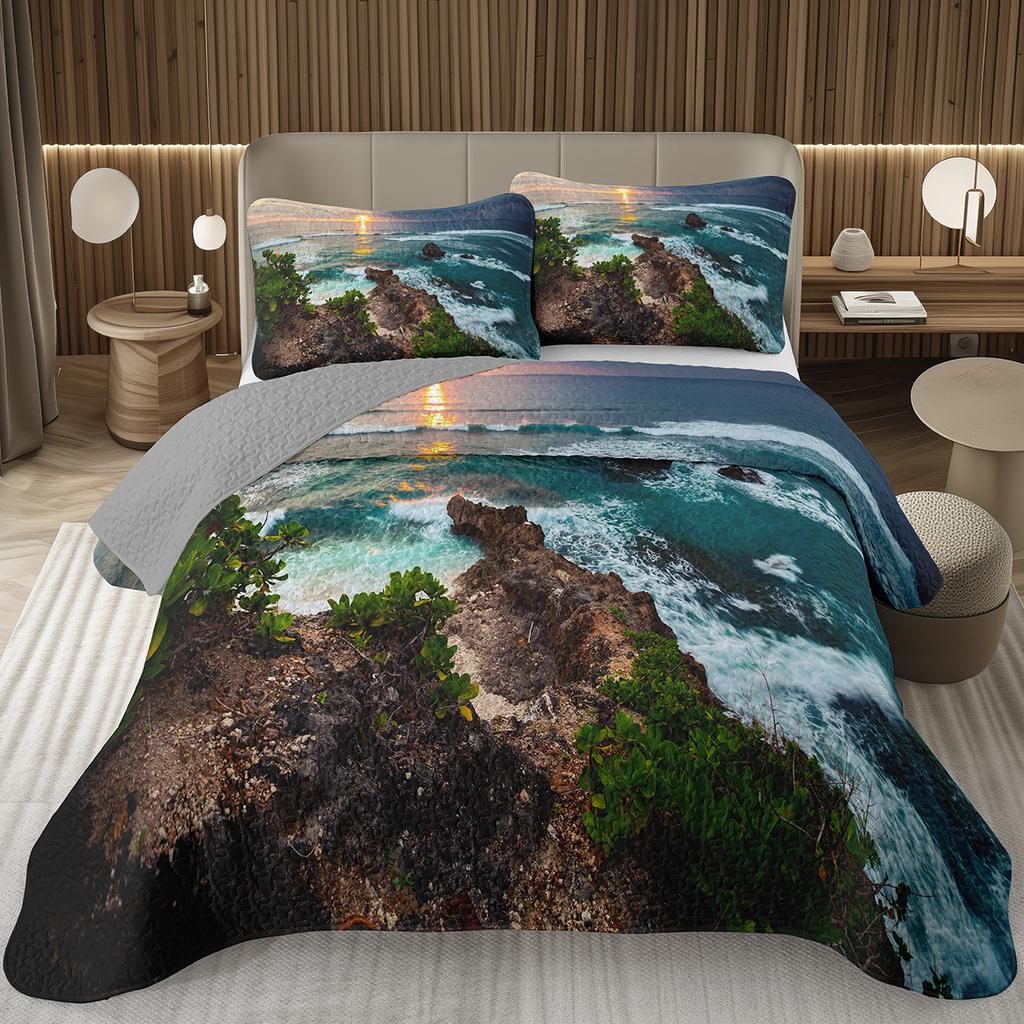 Natural Scenery Bedspread, Sunrise Landscape Coverlet Set,Twin Full Queen King Quilted Bedding Set for Girls Teens Women Bedroom