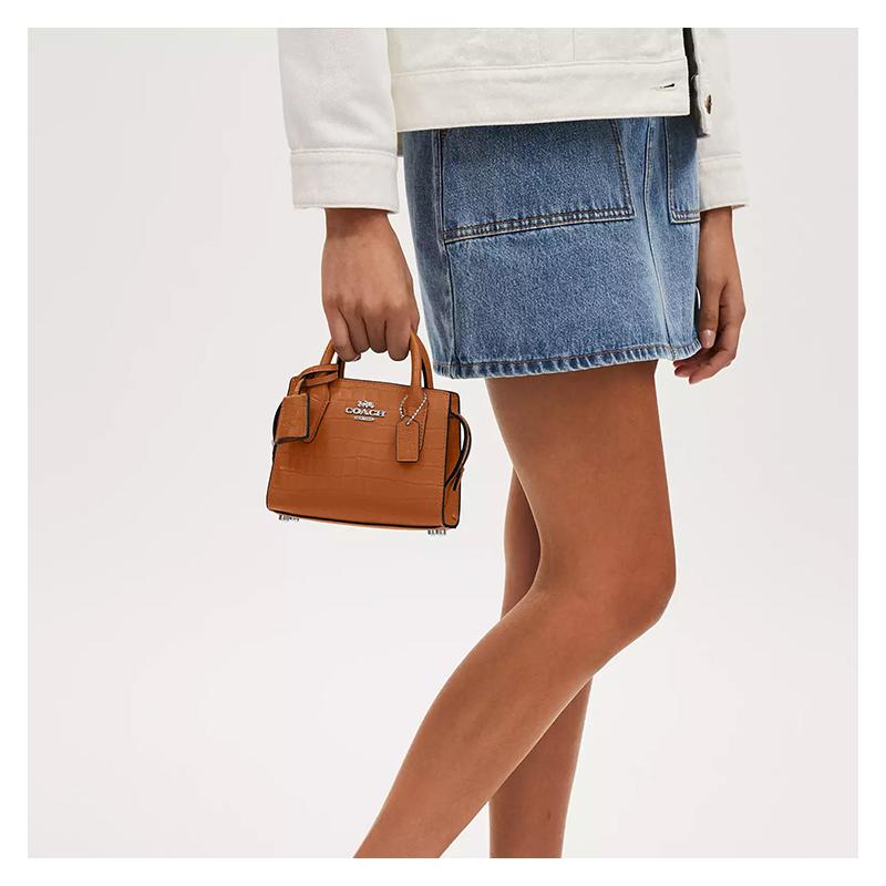 Coach 15 Logo Removable Shoulder Strap Crocodile Embossed Leather Shoulder Crossbody Handbag Mini Women's Washed Orange