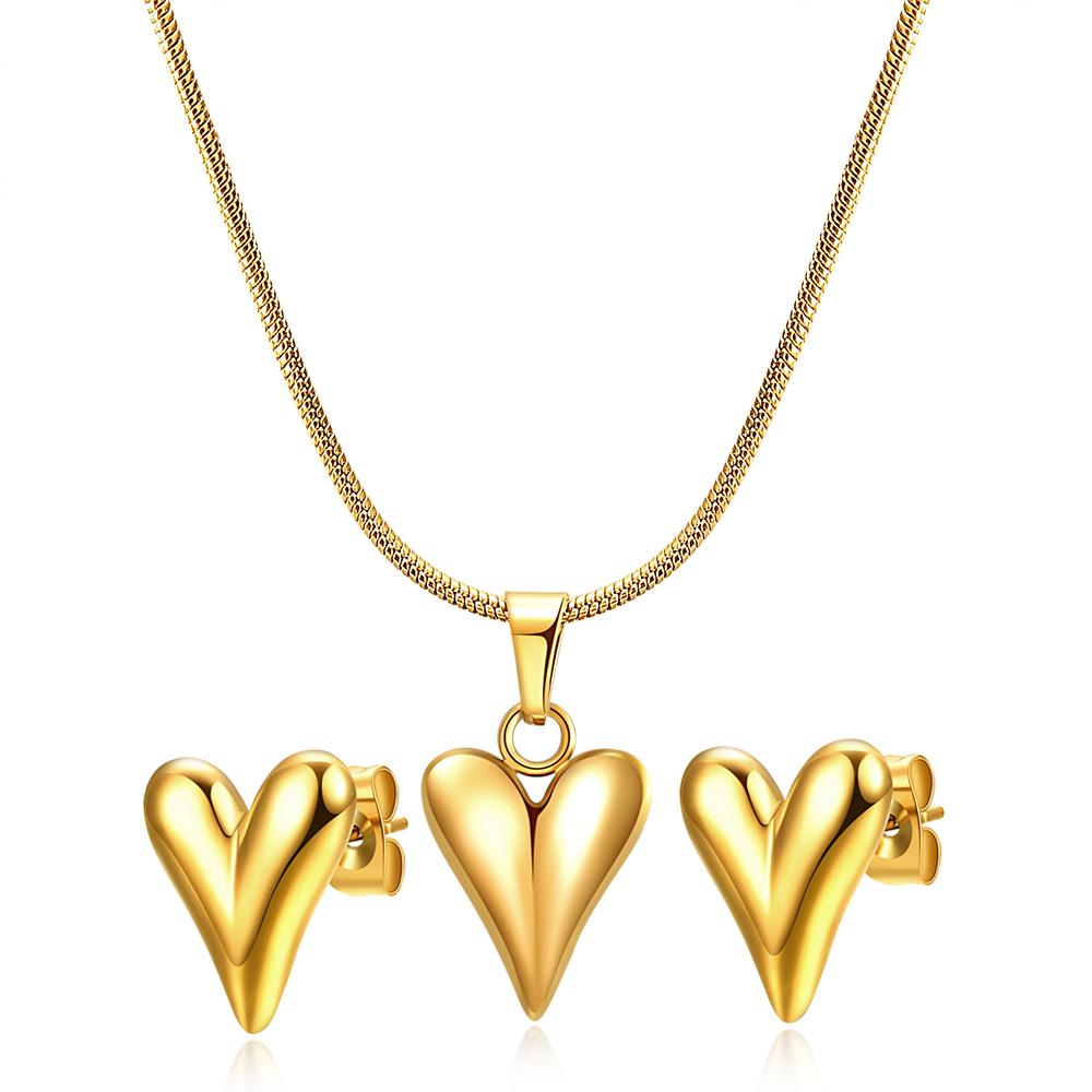 Fashion Stainless Steel Heart Pendant Necklace for Women High Quality Charm Love Necklace Earring Set Jewelry Anniversary Gift