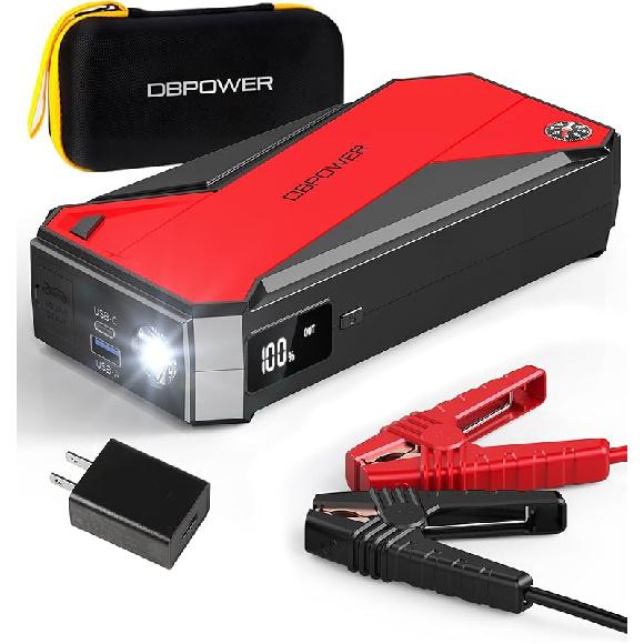 DBPOWER Peak 3000A 18000mAh Portable Car Jump Starter (up to 8.0L Gas, 6.0L Diesel Engine) Battery Booster with Smart Charging Port, Compass, LCD Black/Red
