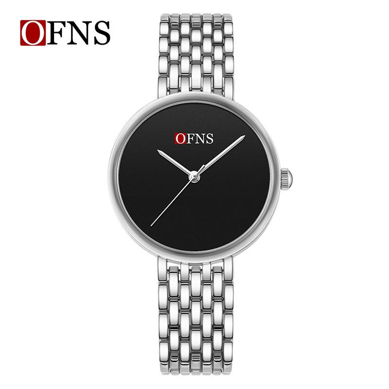 Ofns Simple Stylish Ladies' Quartz Watch Small Dial Three Hands Mother-of-pearl Face No Scale Elegant Steel Women's Wrist Watch
