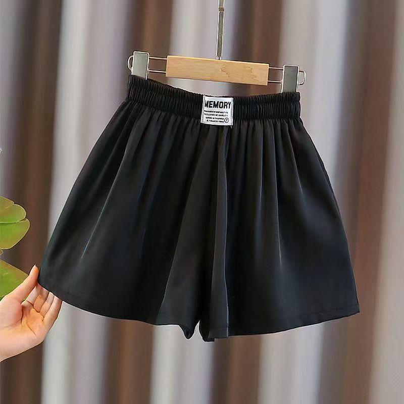 

Девочки Шорты Юбки и Брюки Летний Тонкий Дизайн Детская Верхняя Одежда Брюки Ледяной Шелк Пять Четвертей Брюки Стильные Спортивные Шорты 150 чёрный