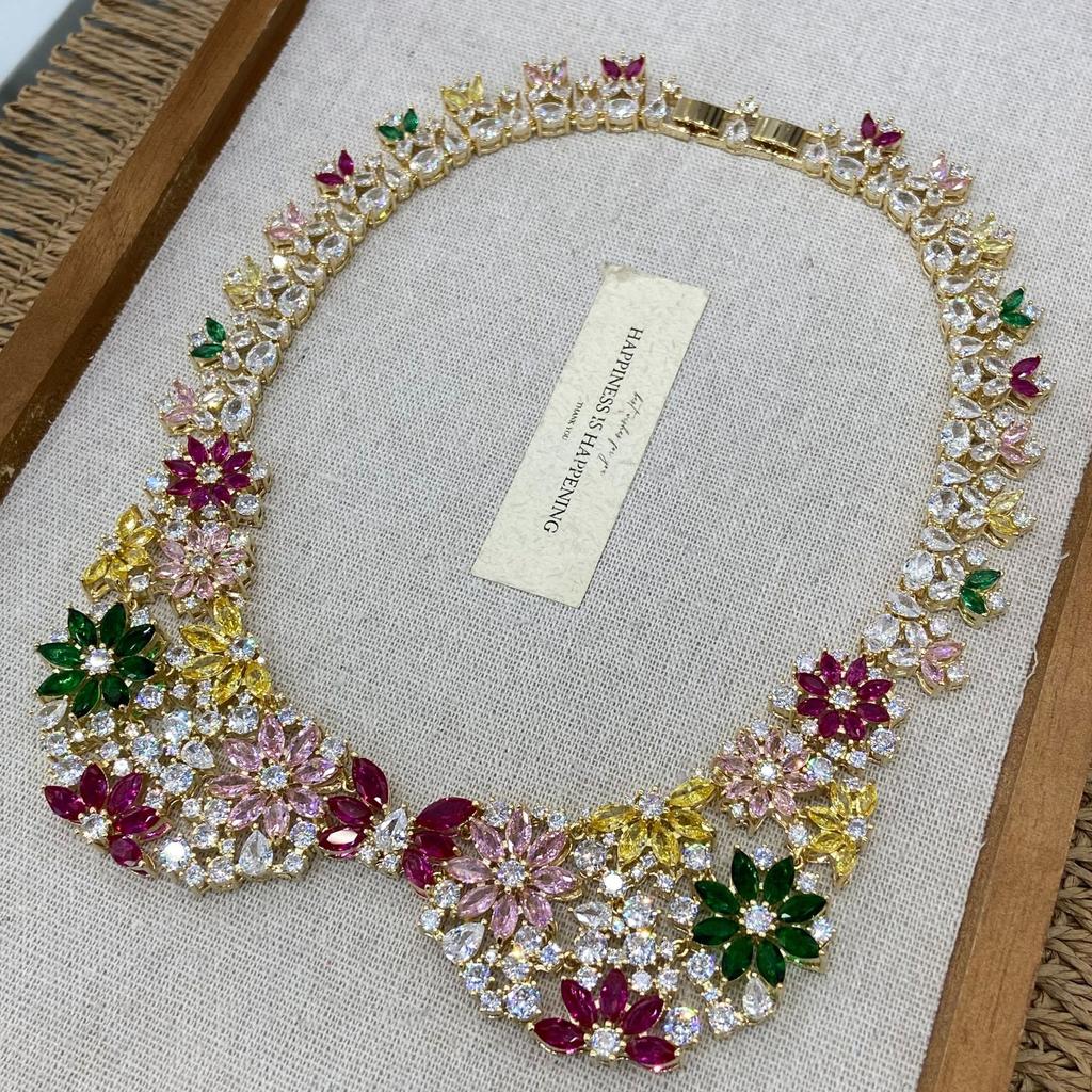 Middle Eastern Zircon Necklace Earrings Set Bridal Wedding Party Wedding Dress High-End Jewelry Flowers