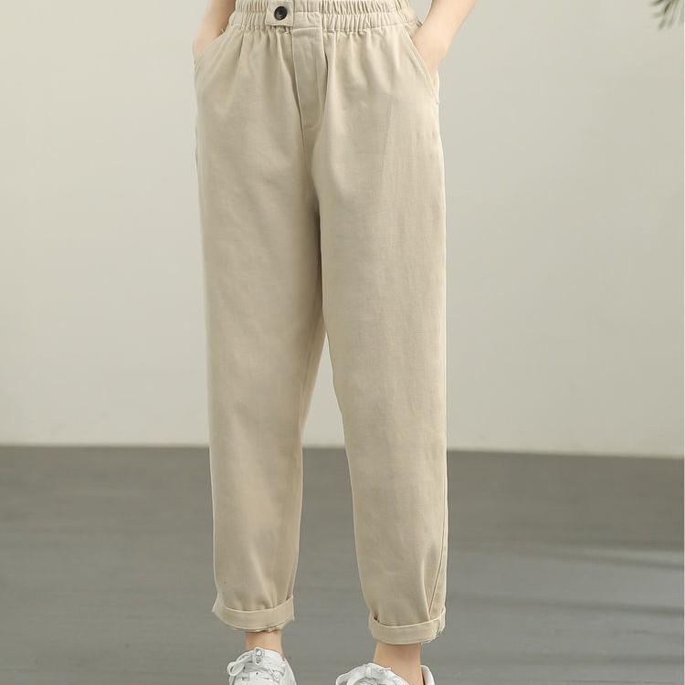 Dámské retro zeštíhlující harémové kalhoty z kepru na podzim 2021 - Elastický pas, Jednobarevné, Devítidélkové.