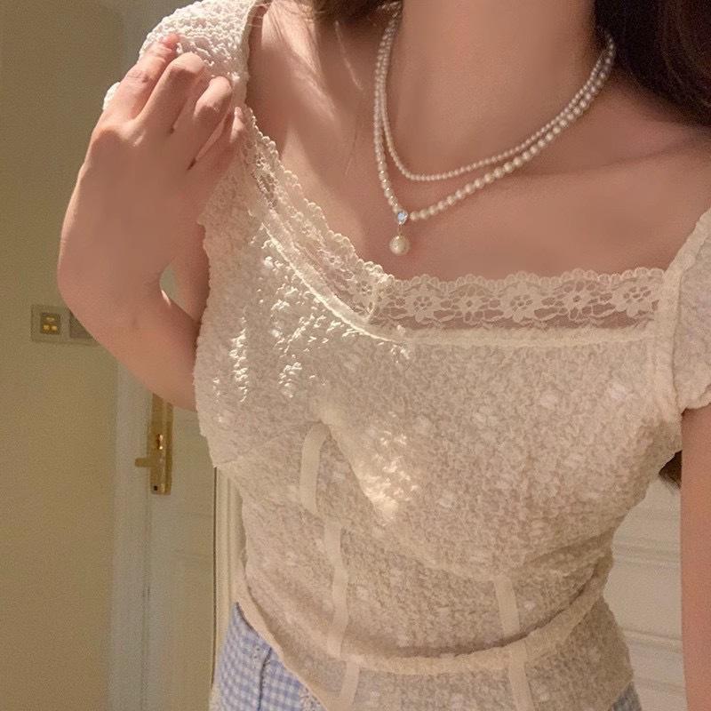 Pearl necklace, flash diamond pearl pendant, double-layered collarbone chain, summer accessories and skirts are super matched.