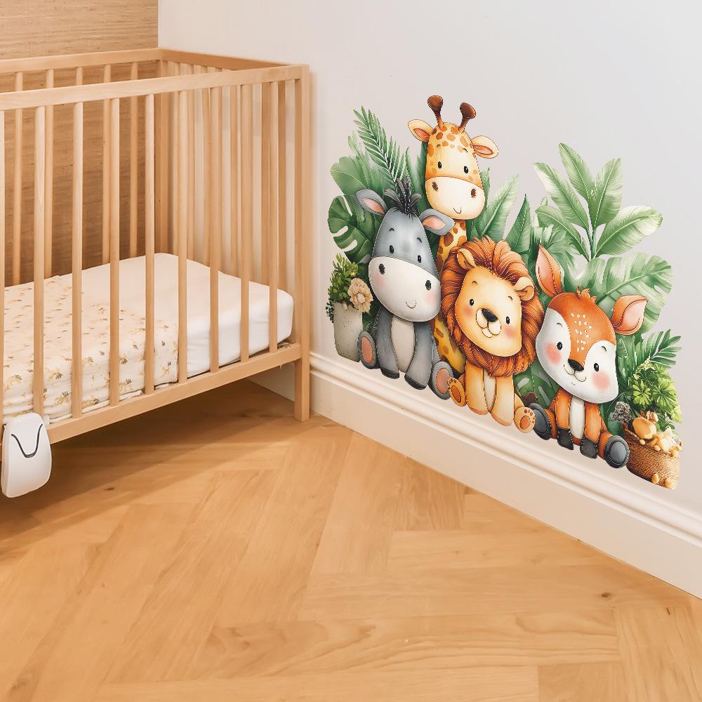 Wall Stickers Cartoon Animals Green Plants for Kids Room Bedroom Living Room Home Decor