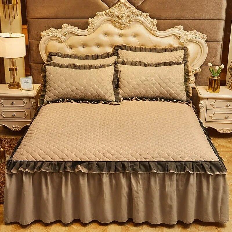 Luxury Lace Bed Skirt Thickened Bed Spread King Size 2/3 Pcs Cotton Queen Bedded Set Mattress Solid Color Plus Size Sheets