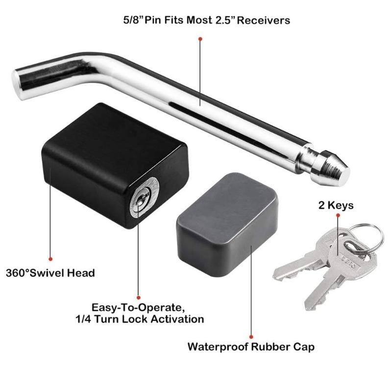 Trailer Hitch Security Lock With 360 Degree Rotation For 2 Inch And 2.5 Inch Receivers Flexible And Secure Attachment