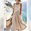 European and American Round Neck Sleeveless Contrasting Colors Loose and Thin Cross Dress Temperament Long Dress Summer New