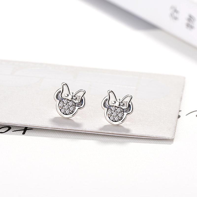 Fashion Silver Color Cute Stud Earrings for Girls Jewelry White Sparkling Minni Earrings
