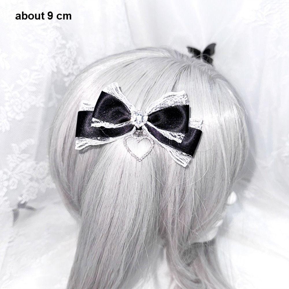 1/2Pc Heart Pendant Lace Bow Hair Clips Y2k Style Ponytail Hairpins Kawaii Gothic Hair Clips Anime