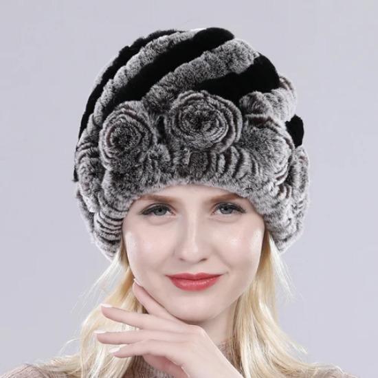 Hot Sell Women Winter Knitted Real Rex Rabbit Fur Hat Fluffy Natural Rex Rabbit Fur Cap Lady Good Elastic Genuine Fur Hats