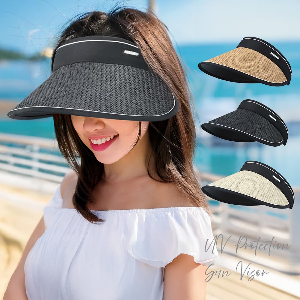 Sun Sun UV Protection General One Size Fits Wide Small Face Cool Arm Cover Included Number [SanDoll] Women's Visor, Straw-like Visor, Women's Hat,