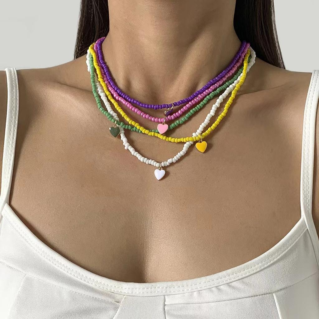 Bohemian Handmade Rice Bead Heart-shaped Necklace Collarbone Chain