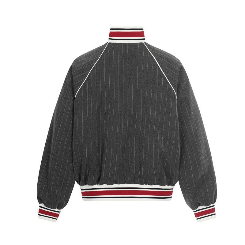 Mens Vintage Baseball Jacket Striped Casual Outerwear Fall Loose Fit Stand Collar Windproof