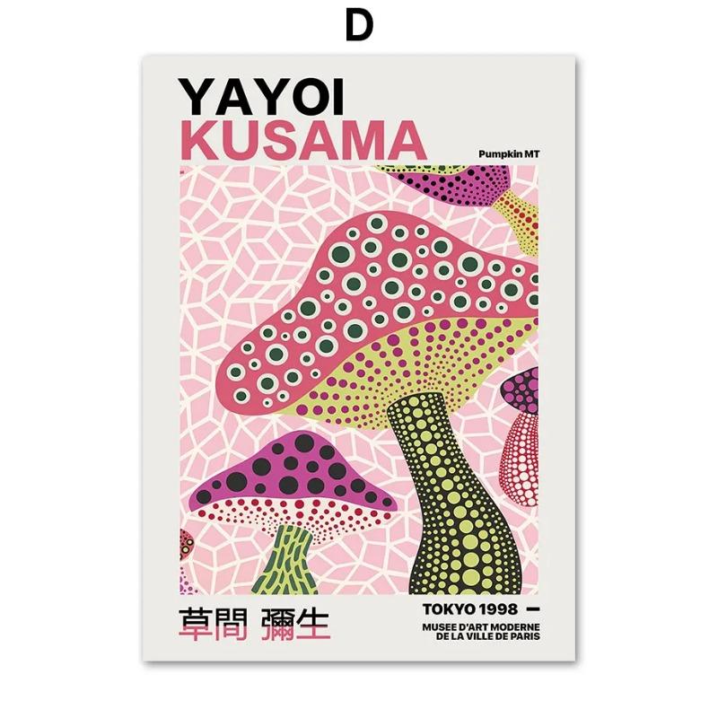 Nordic Retro Abstract Pumpkin Mushroom Flowers Yayoi Kusama Posters Wall Art Canvas Painting Wall Pictures for Living Room Decor