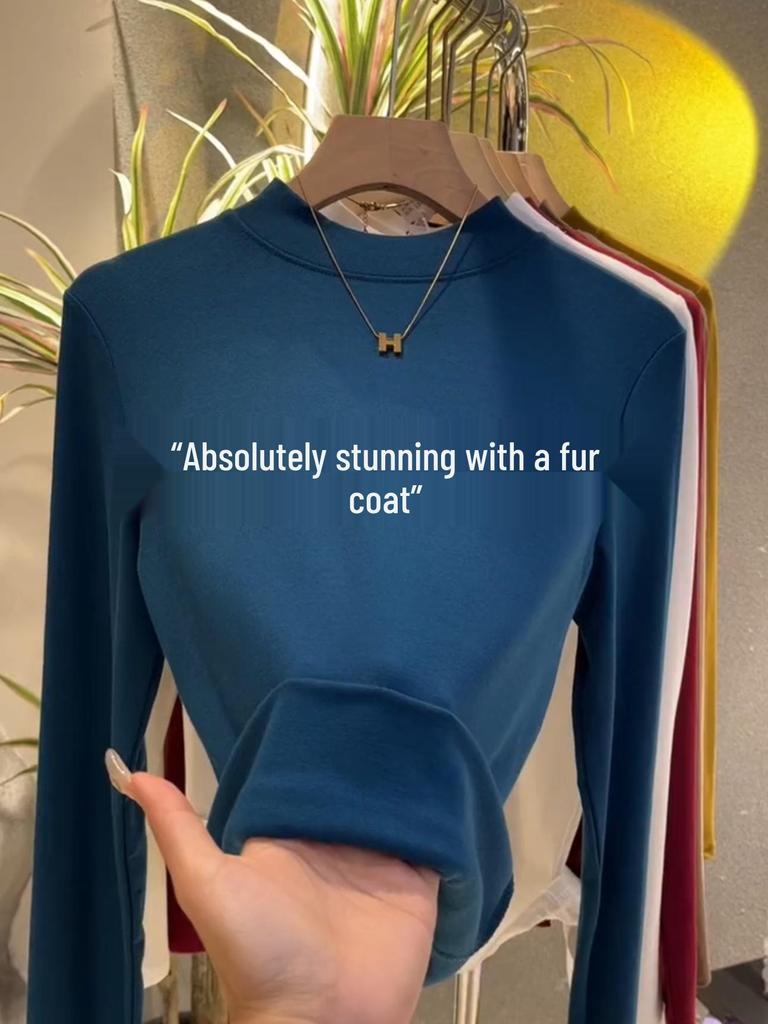 Versatile Stand-Up Collar Long Sleeve Women's T-Shirt - Elegant Autumn/Winter 2025 Base Layer