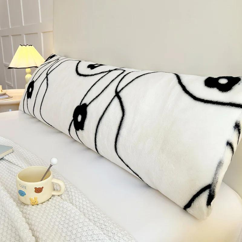 120/150/180cm Long Pillowcase Thick Plush Print Couple Lover Double Pillow Cover Home Sleeping Body Pillow Cover Home Decor
