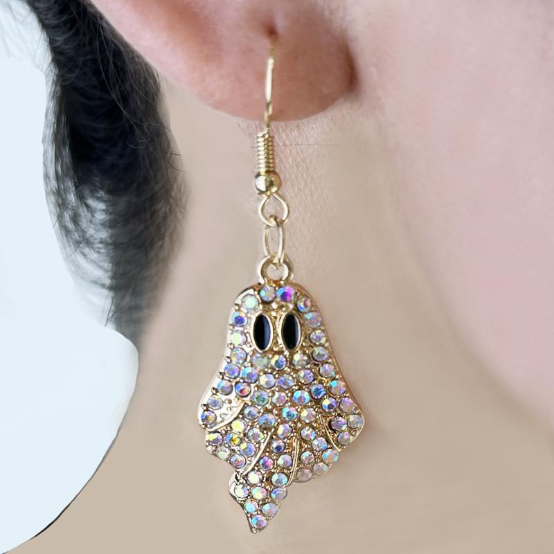 Halloween Pumpkin Ghost Alloy Dangle Earrings With Multicolor Rhinestones For Women