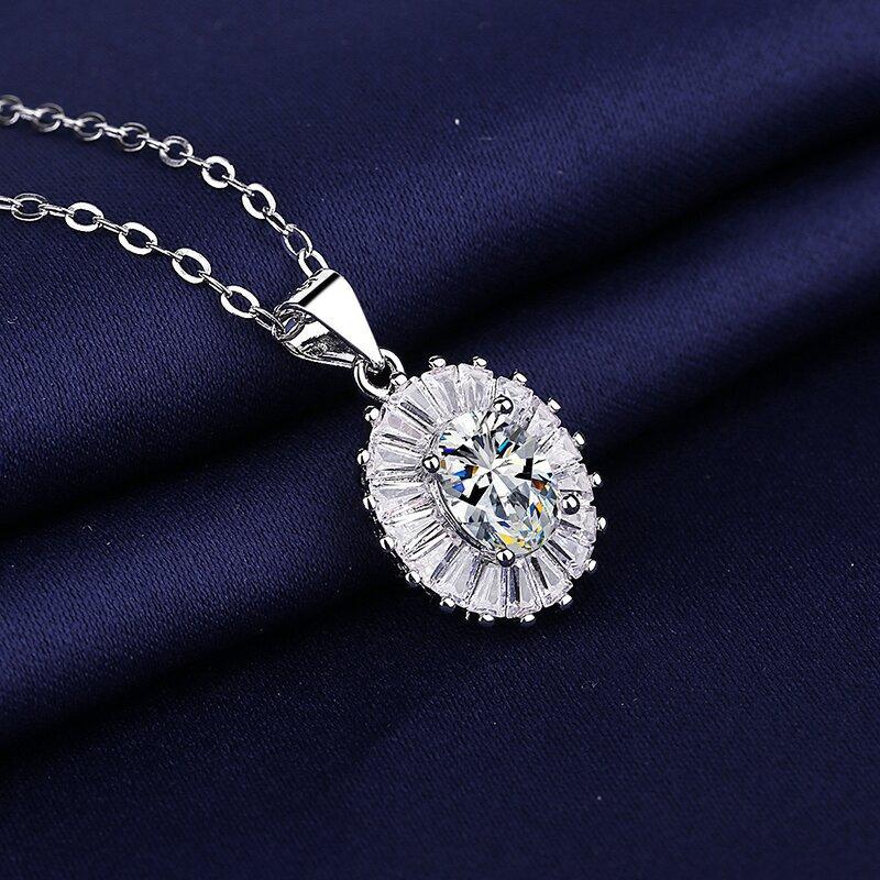 925 Silver Necklace For Women Round Pendent Sparkling Pave CZ Necklace Fashion Anniversary Birthday Jewelry Gifts N755