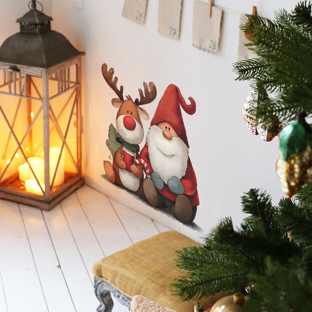 Malovaný Santa Claus a sobí Vstup do obývacího pokoje Samolepky na domácí nástěnnou dekoraci