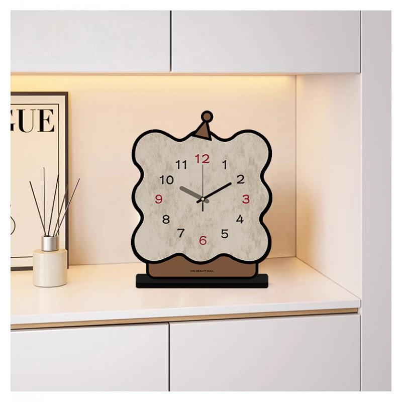 Modern Minimalist Wooden Table Clock With Decorative Sponge Cookie Design Silent Sweep Movement Living Room Desk Decoration