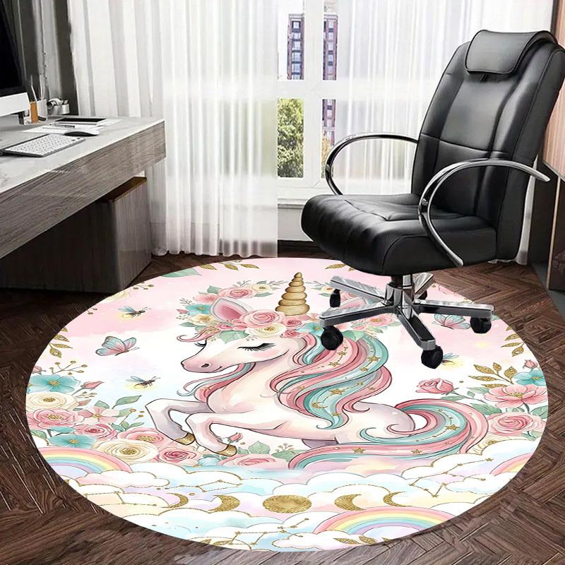 1PC Unicorn Flowers Non-Slip Floor Round carpet, Office, family, bedroom, Large Area Rug Indoor Rugs, Durable Polyester-L0381