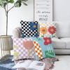 New Checkerboard Floral and Plant Printed Pillowcase, Peach Skin Velvet Digital Printed Home Pillow, Waist and Back Support