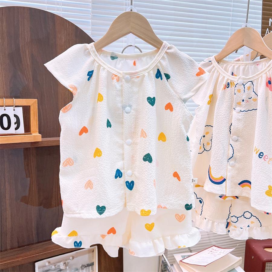 New Summer Sleeveless Set Thin Baby Girls Breathable Air-Conditioned Clothes Fashion Casual Pajamas Summer Style